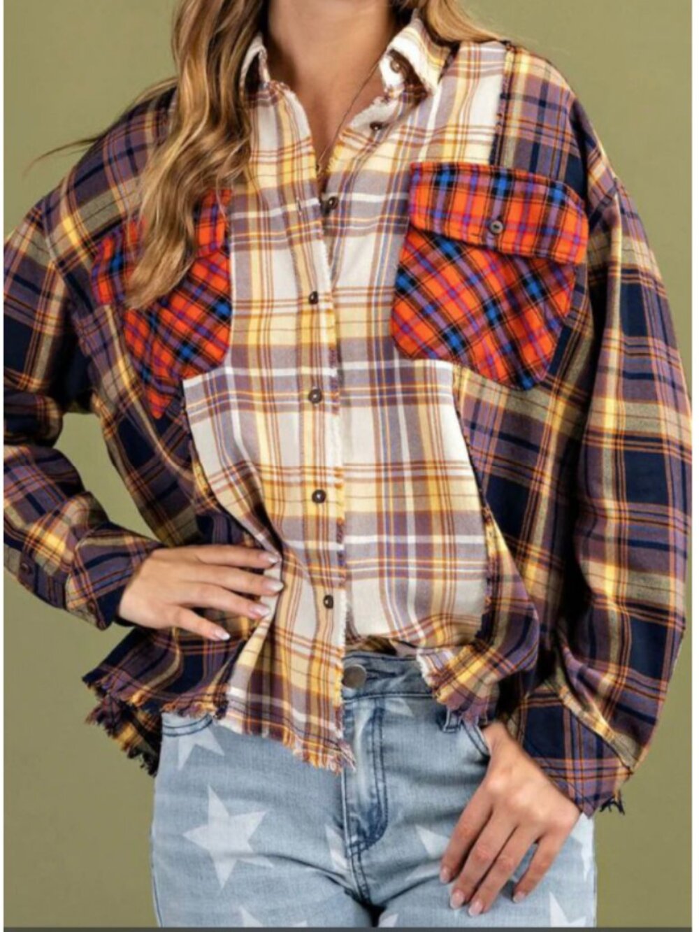 Anthropologie Easel Patchwork Plaid Flannel Button Down Shirt Size S M or L